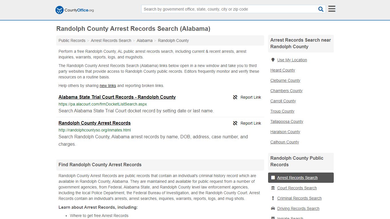 Arrest Records Search - Randolph County, AL (Arrests & Mugshots)