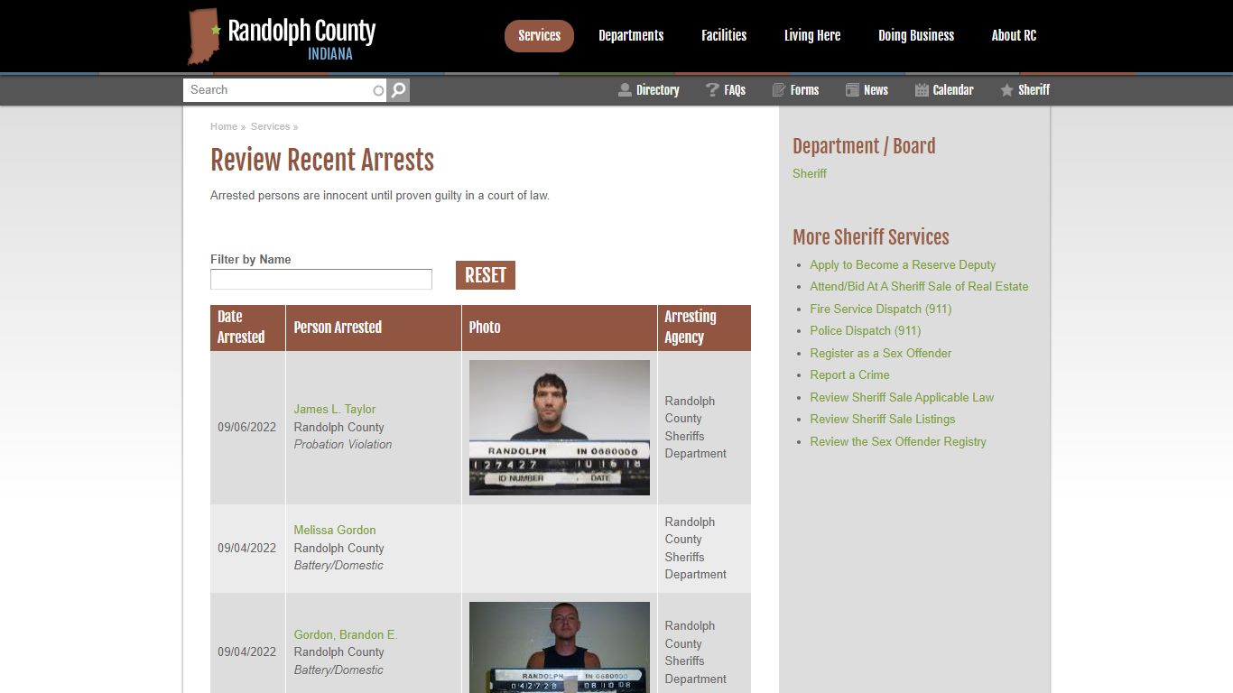 Review Recent Arrests | Randolph County